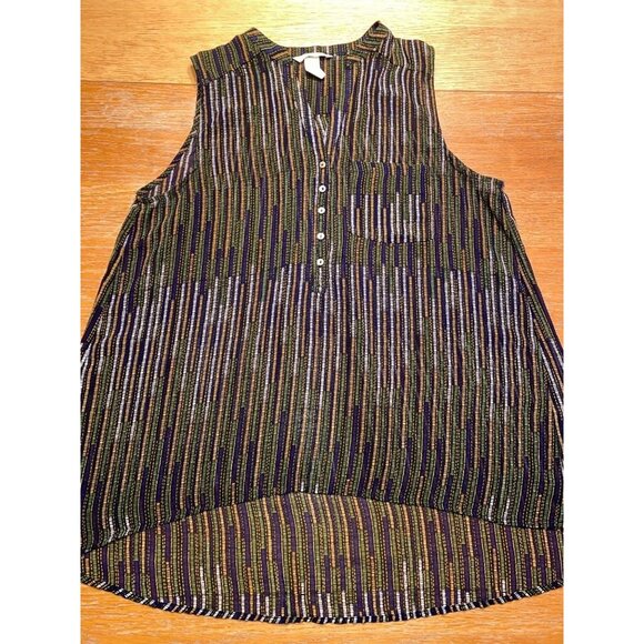 Sleeveless Striped Blouse With Button Front & Chest Pocket - Picture 1 of 3